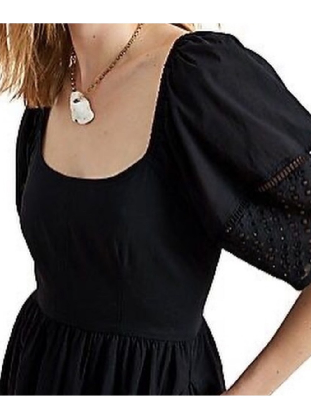 La Ligne Lulu Black Square-Neck Puff Sleeve Midi Dress